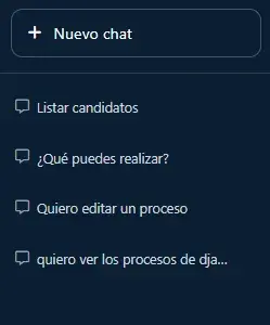 Panel lateral del chat con el botón de nuevo chat y las conversaciones recientes.